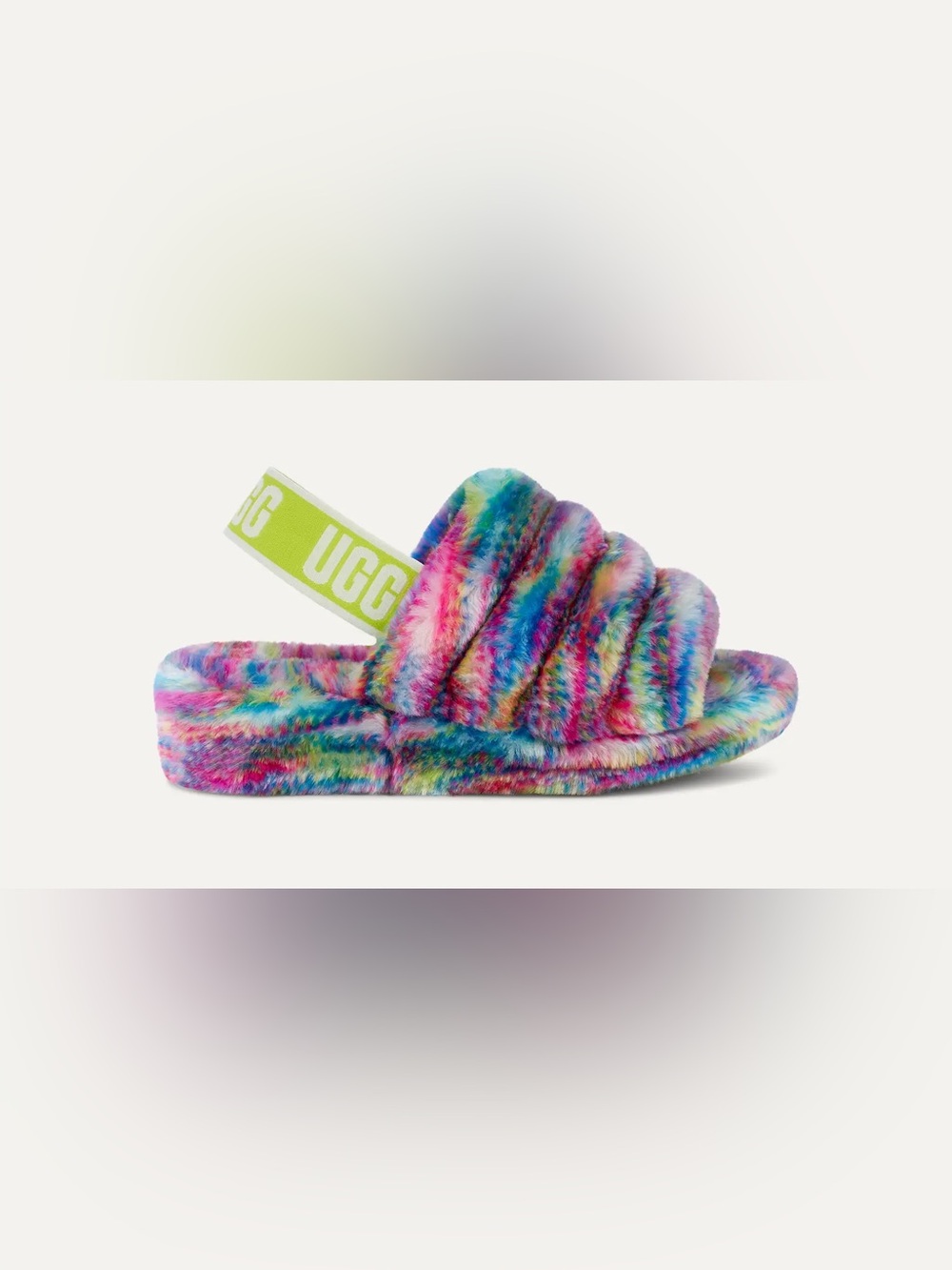 UGG Girls Fluff Yeah Pixelate Slide Sandals Slipper Rainbow Neon Pink Size 1
